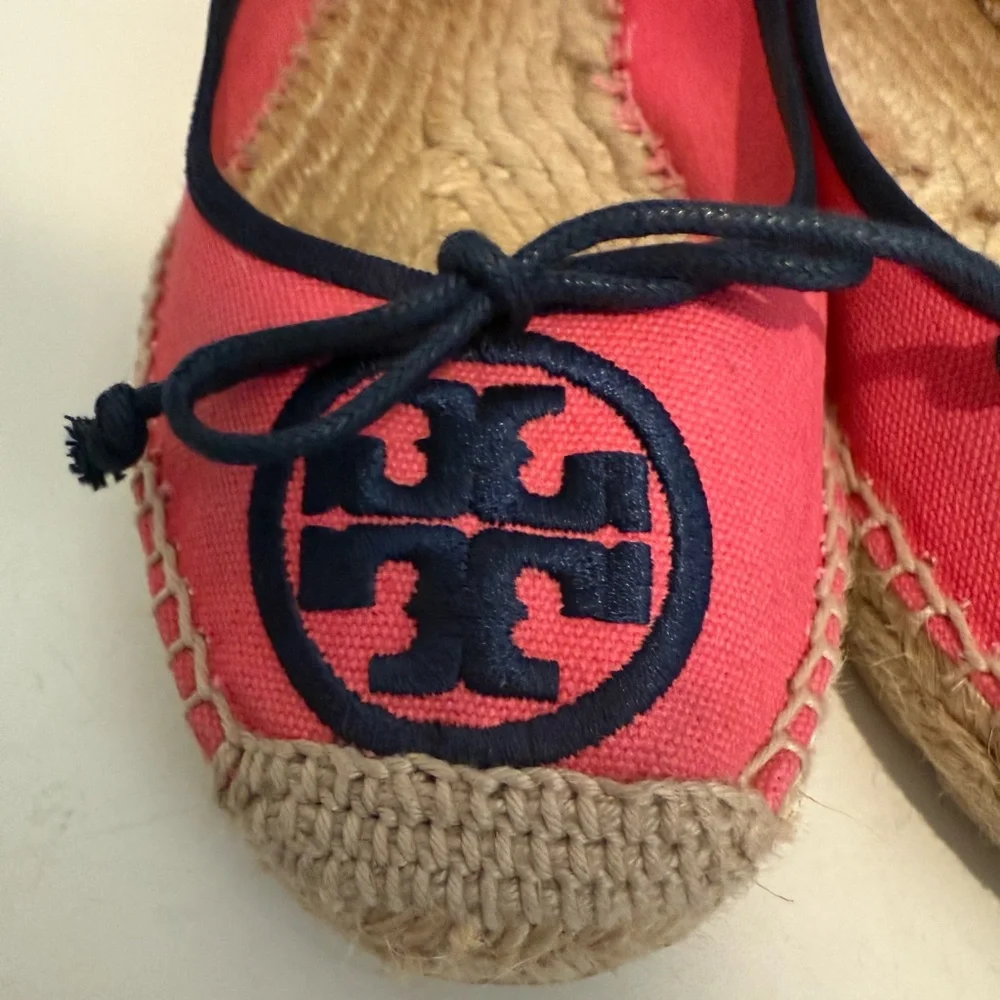 TORY BURCH Ballet Espadrilles in Lipstick Pink and Navy Blue Flats Size 6